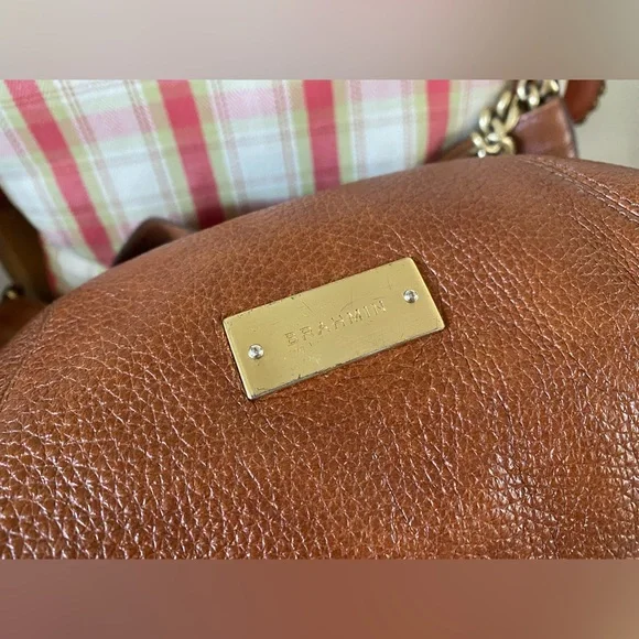 Brahmin Shoulder Purse Handbag Pebble Magnet Top Cognac Brown + Chain Strap - Picture 11 of 14